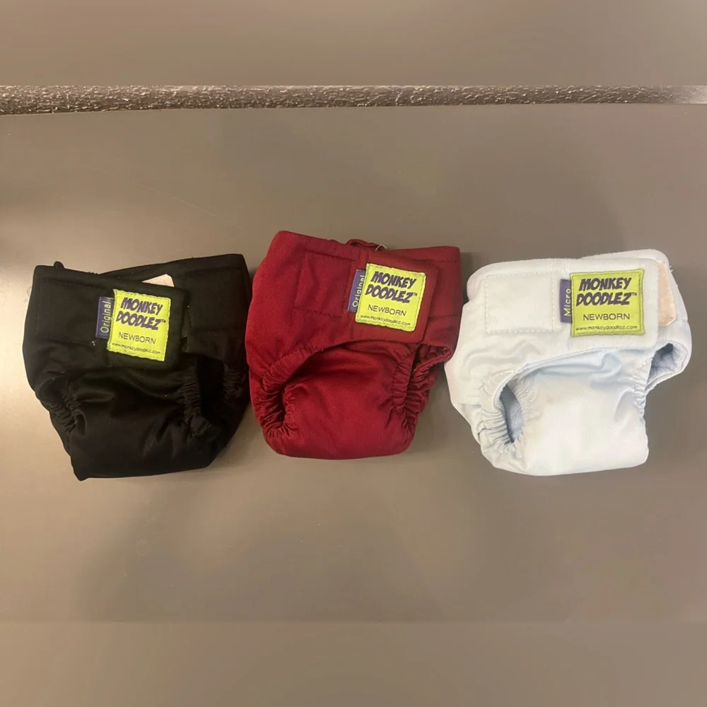 Newborn Cloth Diapers - Red, Black, Light Blue